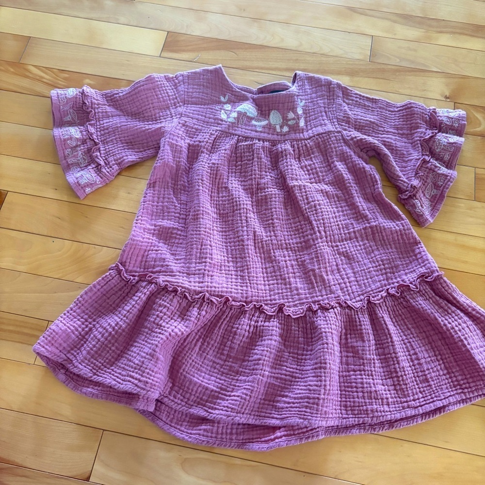 Souris Mini Pink Dress Bell Sleeves embroidered Mushrooms Fairycore 🍄 Size 6
